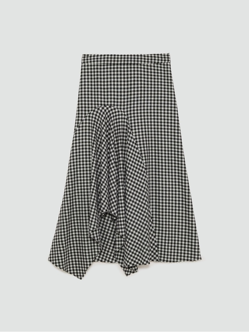 Zara Black and White Gingham Asymmetrical Midi Skirt